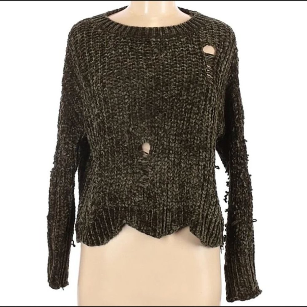 Stella Sz 6 Women's Green chenille distressed sweater